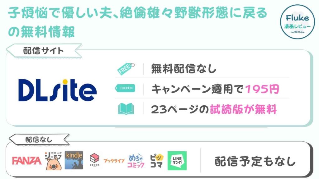 『子煩悩で優しい夫、絶倫雄々野獣形態に戻る』の無料配信情報の調査結果